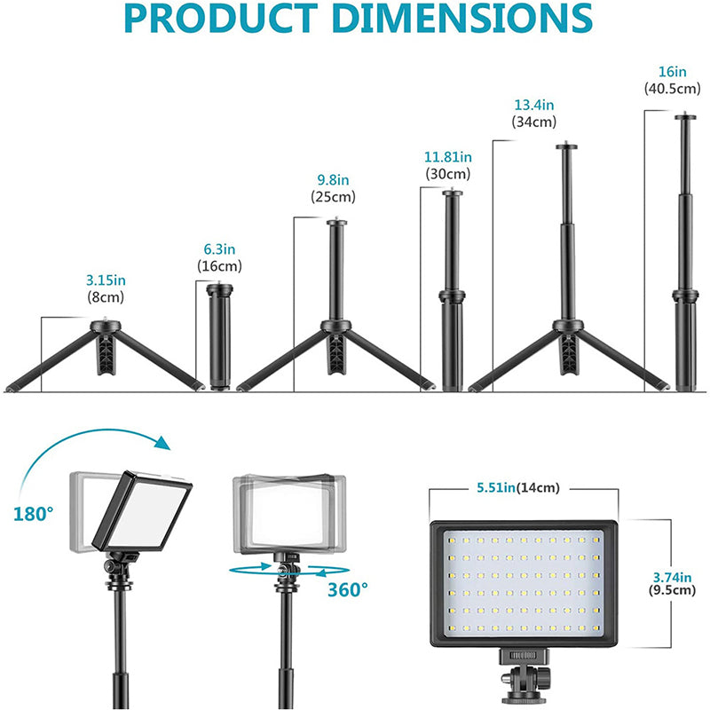 NEEWER N-96 Portable Photography Lighting Kit Dimmable 5600K 66-LED USB Video Lamp with 40cm Mini Tripod Stand NEEWER N-96 Portable Photography Lighting Kit Dimmable 5600K 66-LED USB Video Lamp with 40cm Mini Tripod Stand